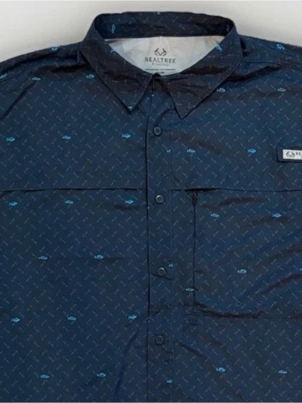 Realtree Navy Button-Up Shirt with Light Blue Micro Pattern